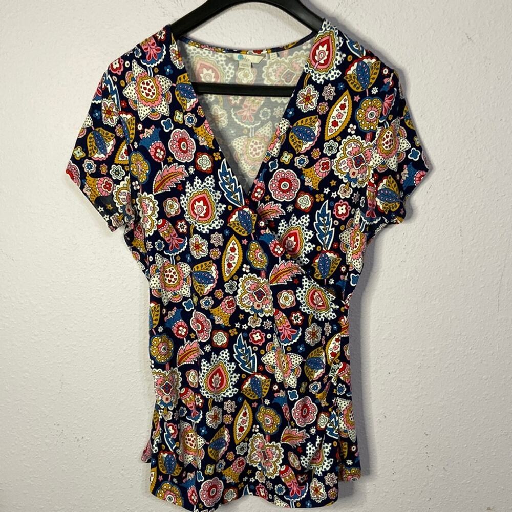 Boden Women Festival Faux Wrap French Navy Paisley Pattern Top Size 12 - Picture 4 of 9